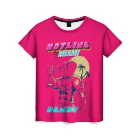 Женская футболка 3D с принтом Hotline Miami в Петрозаводске, 100% полиэфир ( синтетическое хлопкоподобное полотно) | прямой крой, круглый вырез горловины, длина до линии бедер | hotline miami | горячая линия майами | денди | игра | майами | пальмы | слоник