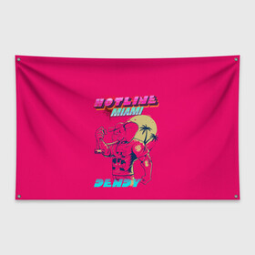 Флаг-баннер с принтом Hotline Miami в Петрозаводске, 100% полиэстер | размер 67 х 109 см, плотность ткани — 95 г/м2; по краям флага есть четыре люверса для крепления | hotline miami | горячая линия майами | денди | игра | майами | пальмы | слоник