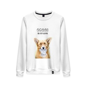 Женский свитшот хлопок с принтом Corgi is my Love в Петрозаводске, 100% хлопок | прямой крой, круглый вырез, на манжетах и по низу широкая трикотажная резинка  | corgi | corgi is my love | корги | собака