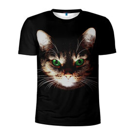 Мужская футболка 3D спортивная с принтом Зеленоглазый кот в Петрозаводске, 100% полиэстер с улучшенными характеристиками | приталенный силуэт, круглая горловина, широкие плечи, сужается к линии бедра | Тематика изображения на принте: зеленые глаза | кот | котик | кошак | кошатнику | кошатнице | кошачий портрет | кошка | кошка с зелеными глазами | кружка | любительнице ко | любителю кошек | подушка | полосатый кот | портрет кота