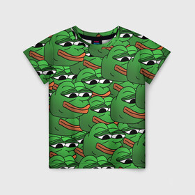 Детская футболка 3D с принтом Pepe The Frog в Петрозаводске, 100% гипоаллергенный полиэфир | прямой крой, круглый вырез горловины, длина до линии бедер, чуть спущенное плечо, ткань немного тянется | Тематика изображения на принте: frog | meme | memes | pepe | pepe the frog | грустная жабка | лягушка | лягушонок пепе | мем | мемы