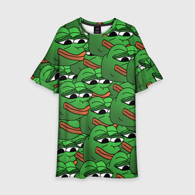 Детское платье 3D с принтом Pepe The Frog в Петрозаводске, 100% полиэстер | прямой силуэт, чуть расширенный к низу. Круглая горловина, на рукавах — воланы | frog | meme | memes | pepe | pepe the frog | грустная жабка | лягушка | лягушонок пепе | мем | мемы
