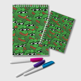 Блокнот с принтом Pepe The Frog в Петрозаводске, 100% бумага | 48 листов, плотность листов — 60 г/м2, плотность картонной обложки — 250 г/м2. Листы скреплены удобной пружинной спиралью. Цвет линий — светло-серый
 | Тематика изображения на принте: frog | meme | memes | pepe | pepe the frog | грустная жабка | лягушка | лягушонок пепе | мем | мемы