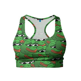 Женский спортивный топ 3D с принтом Pepe The Frog в Петрозаводске, 82% полиэстер, 18% спандекс Ткань безопасна для здоровья, позволяет коже дышать, не мнется и не растягивается |  | frog | meme | memes | pepe | pepe the frog | грустная жабка | лягушка | лягушонок пепе | мем | мемы