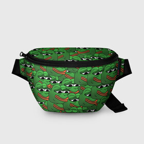 Поясная сумка 3D с принтом Pepe The Frog в Петрозаводске, 100% полиэстер | плотная ткань, ремень с регулируемой длиной, внутри несколько карманов для мелочей, основное отделение и карман с обратной стороны сумки застегиваются на молнию | frog | meme | memes | pepe | pepe the frog | грустная жабка | лягушка | лягушонок пепе | мем | мемы