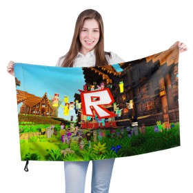 Флаг 3D с принтом ROBLOX в Петрозаводске, 100% полиэстер | плотность ткани — 95 г/м2, размер — 67 х 109 см. Принт наносится с одной стороны | game | gamer | logo | roblox | игры | логотип | роблокс