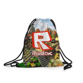 Рюкзак-мешок 3D с принтом ROBLOX в Петрозаводске, 100% полиэстер | плотность ткани — 200 г/м2, размер — 35 х 45 см; лямки — толстые шнурки, застежка на шнуровке, без карманов и подкладки | Тематика изображения на принте: game | gamer | logo | roblox | игры | логотип | роблокс