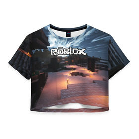 Женская футболка Crop-top 3D с принтом ROBLOX в Петрозаводске, 100% полиэстер | круглая горловина, длина футболки до линии талии, рукава с отворотами | game | gamer | logo | roblox | игры | логотип | роблокс
