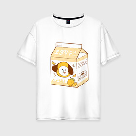 Женская футболка хлопок Oversize с принтом Chimmy juice в Петрозаводске, 100% хлопок | свободный крой, круглый ворот, спущенный рукав, длина до линии бедер
 | bt21 | bts | chimmy | chimmy juice | бт21 | бтс