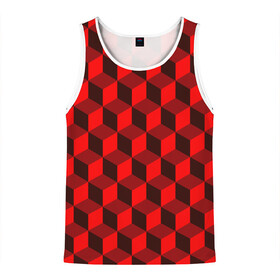 Мужская майка 3D с принтом Кубики в Петрозаводске, 100% полиэстер | круглая горловина, приталенный силуэт, длина до линии бедра. Пройма и горловина окантованы тонкой бейкой | Тематика изображения на принте: геометрия | квадратики | квадраты | красная майка | красная футболка | красные квадраты | красные кубики | красные трусы | красные шорты | красный р | красный топ | красный чехол