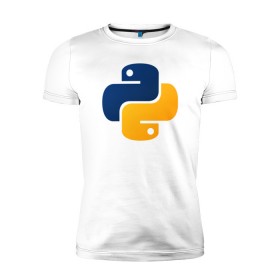 Мужская футболка премиум с принтом Python в Петрозаводске, 92% хлопок, 8% лайкра | приталенный силуэт, круглый вырез ворота, длина до линии бедра, короткий рукав | code | codes | pyhton | код | коды | питон | программирование | язык программирования
