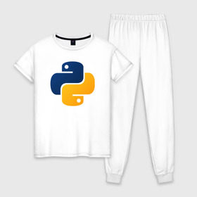 Женская пижама хлопок с принтом Python в Петрозаводске, 100% хлопок | брюки и футболка прямого кроя, без карманов, на брюках мягкая резинка на поясе и по низу штанин | code | codes | pyhton | код | коды | питон | программирование | язык программирования