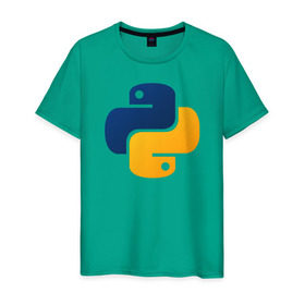 Мужская футболка хлопок с принтом Python в Петрозаводске, 100% хлопок | прямой крой, круглый вырез горловины, длина до линии бедер, слегка спущенное плечо. | code | codes | pyhton | код | коды | питон | программирование | язык программирования