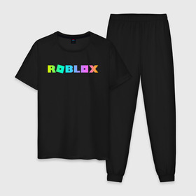 Мужская пижама хлопок с принтом ROBLOX в Петрозаводске, 100% хлопок | брюки и футболка прямого кроя, без карманов, на брюках мягкая резинка на поясе и по низу штанин
 | Тематика изображения на принте: roblox | игра | компьютерная игра | логотип | онлайн | онлайн игра | роблакс | роблокс