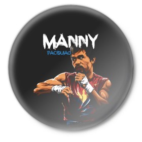 Значок с принтом Manny в Петрозаводске,  металл | круглая форма, металлическая застежка в виде булавки | manny pacquiao | pac man | pacquiao | бокс | мэнни пакьяо | пакьяо