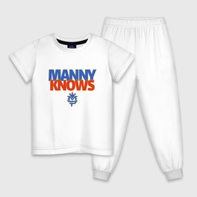 Детская пижама хлопок с принтом Manny Knows в Петрозаводске, 100% хлопок |  брюки и футболка прямого кроя, без карманов, на брюках мягкая резинка на поясе и по низу штанин
 | Тематика изображения на принте: manny pacquiao | pac man | pacquiao | бокс | мэнни пакьяо | пакьяо