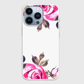 Чехол для iPhone 13 Pro с принтом Розы в Петрозаводске,  |  | Тематика изображения на принте: flowers | pink | бутоны | весна | лето | листья | природа | роза | розовые | розы | цветок | цветочки | цветы