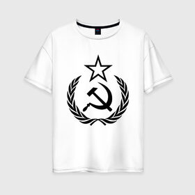 Женская футболка хлопок Oversize с принтом СССР в Петрозаводске, 100% хлопок | свободный крой, круглый ворот, спущенный рукав, длина до линии бедер
 | венки | венок | герб | гербы | звезда | звёзды | коммунизм | коммунист | коммунисты | молот | молоты | серп | серпы | символ | символы | советский союз | ссср