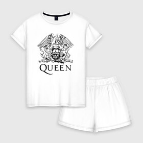 Женская пижама с шортиками хлопок с принтом QUEEN в Петрозаводске, 100% хлопок | футболка прямого кроя, шорты свободные с широкой мягкой резинкой | queen | rock | брайан мэи | группа queen | группа квин | джон дикон | квин | королева | король | роджер тейлор | рок | фредди меркьюри