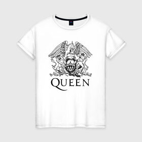 Женская футболка хлопок с принтом QUEEN в Петрозаводске, 100% хлопок | прямой крой, круглый вырез горловины, длина до линии бедер, слегка спущенное плечо | queen | rock | брайан мэи | группа queen | группа квин | джон дикон | квин | королева | король | роджер тейлор | рок | фредди меркьюри