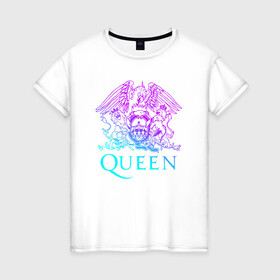 Женская футболка хлопок с принтом QUEEN в Петрозаводске, 100% хлопок | прямой крой, круглый вырез горловины, длина до линии бедер, слегка спущенное плечо | queen | rock | брайан мэи | группа queen | группа квин | джон дикон | квин | королева | король | роджер тейлор | рок | фредди меркьюри