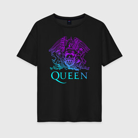 Женская футболка хлопок Oversize с принтом QUEEN в Петрозаводске, 100% хлопок | свободный крой, круглый ворот, спущенный рукав, длина до линии бедер
 | queen | rock | брайан мэи | группа queen | группа квин | джон дикон | квин | королева | король | роджер тейлор | рок | фредди меркьюри