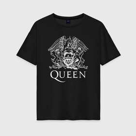 Женская футболка хлопок Oversize с принтом QUEEN в Петрозаводске, 100% хлопок | свободный крой, круглый ворот, спущенный рукав, длина до линии бедер
 | queen | rock | брайан мэи | группа queen | группа квин | джон дикон | квин | королева | король | роджер тейлор | рок | фредди меркьюри