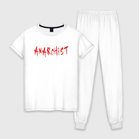 Женская пижама хлопок с принтом Анархист в Петрозаводске, 100% хлопок | брюки и футболка прямого кроя, без карманов, на брюках мягкая резинка на поясе и по низу штанин | Тематика изображения на принте: anarchism | anarchist | anarchy | music | punk | revolution | rock | system | анархизм | анархист | анархия | гражданская | летов | музыка | оборона | панк | революция | рок