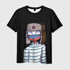 Мужская футболка 3D с принтом CountryHumans - Россия в Петрозаводске, 100% полиэфир | прямой крой, круглый вырез горловины, длина до линии бедер | 23 | army | country | countryhumans | humans | memes | patriot | russia | армия | звезда | красная | мем | патриот | россия | страна | тельняшка | флаг | человечек | шапка