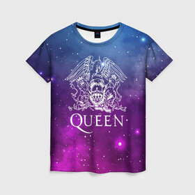 Женская футболка 3D с принтом QUEEN в Петрозаводске, 100% полиэфир ( синтетическое хлопкоподобное полотно) | прямой крой, круглый вырез горловины, длина до линии бедер | queen | rock | брайан мэи | группа queen | группа квин | джон дикон | квин | королева | король | роджер тейлор | рок | фредди меркьюри