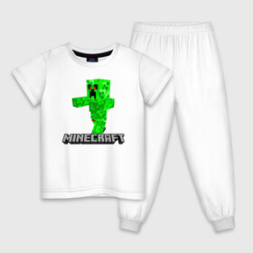 Детская пижама хлопок с принтом MINECRAFT в Петрозаводске, 100% хлопок |  брюки и футболка прямого кроя, без карманов, на брюках мягкая резинка на поясе и по низу штанин
 | block | creeper | cube | minecraft | pixel | блок | геометрия | крафт | крипер | кубики | майнкрафт | пиксели