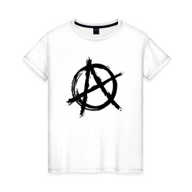Женская футболка хлопок с принтом АНАРХИЯ в Петрозаводске, 100% хлопок | прямой крой, круглый вырез горловины, длина до линии бедер, слегка спущенное плечо | anarchy | riot | rock | анархия | бунт | знаки | музыка | панки | рок | символ