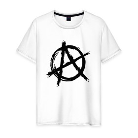 Мужская футболка хлопок с принтом АНАРХИЯ в Петрозаводске, 100% хлопок | прямой крой, круглый вырез горловины, длина до линии бедер, слегка спущенное плечо. | anarchy | riot | rock | анархия | бунт | знаки | музыка | панки | рок | символ