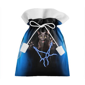 Подарочный 3D мешок с принтом Грозовой кошак(громовержец) в Петрозаводске, 100% полиэстер | Размер: 29*39 см | Тематика изображения на принте: грозовой | громовержец | кот | кошак | молнии | разряды | черный