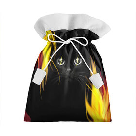 Подарочный 3D мешок с принтом Грозовой кошак в Петрозаводске, 100% полиэстер | Размер: 29*39 см | Тематика изображения на принте: глаза | грозовой | кот | кошак | молнии | пламя | разряды | черный