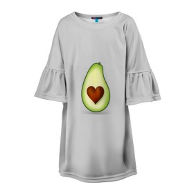 Детское платье 3D с принтом Авокадо сердечко в Петрозаводске, 100% полиэстер | прямой силуэт, чуть расширенный к низу. Круглая горловина, на рукавах — воланы | Тематика изображения на принте: авокадо | авокадо с сердечком | авокадо сердечко | авокадо сердце | авокадо эмоции | сердечко | четыре | четыре авокадо
