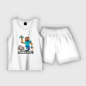 Детская пижама с шортами хлопок с принтом MINECRAFT в Петрозаводске,  |  | block | creeper | cube | minecraft | pixel | блок | геометрия | крафт | крипер | кубики | майнкрафт | пиксели