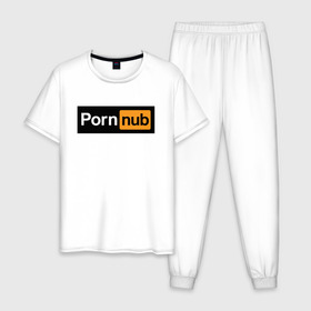 Мужская пижама хлопок с принтом PornNub в Петрозаводске, 100% хлопок | брюки и футболка прямого кроя, без карманов, на брюках мягкая резинка на поясе и по низу штанин
 | nub | выпуклость | надпись | нуб | суть | сущность | улитка | шишка
