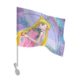 Флаг для автомобиля с принтом Sailor Moon в Петрозаводске, 100% полиэстер | Размер: 30*21 см | baby | bunny | girl | like | pink | sailormoon | usagi | вода капли | воин | волосы | глаза | девушка | дождь | зайчик | зонтик | котик | кролик | лето | луна | малышка | матроска | небо | облака | природа | радуга | розовый
