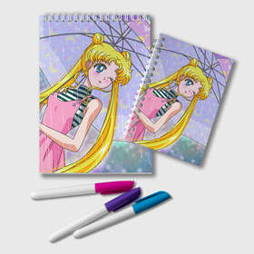 Блокнот с принтом Sailor Moon в Петрозаводске, 100% бумага | 48 листов, плотность листов — 60 г/м2, плотность картонной обложки — 250 г/м2. Листы скреплены удобной пружинной спиралью. Цвет линий — светло-серый
 | baby | bunny | girl | like | pink | sailormoon | usagi | вода капли | воин | волосы | глаза | девушка | дождь | зайчик | зонтик | котик | кролик | лето | луна | малышка | матроска | небо | облака | природа | радуга | розовый
