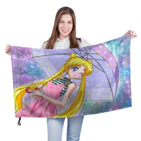 Флаг 3D с принтом Sailor Moon в Петрозаводске, 100% полиэстер | плотность ткани — 95 г/м2, размер — 67 х 109 см. Принт наносится с одной стороны | baby | bunny | girl | like | pink | sailormoon | usagi | вода капли | воин | волосы | глаза | девушка | дождь | зайчик | зонтик | котик | кролик | лето | луна | малышка | матроска | небо | облака | природа | радуга | розовый