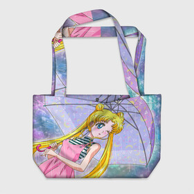 Пляжная сумка 3D с принтом Sailor Moon в Петрозаводске, 100% полиэстер | застегивается на металлическую кнопку; внутренний карман застегивается на молнию. Стенки укреплены специальным мягким материалом, чтобы защитить содержимое от несильных ударов
 | baby | bunny | girl | like | pink | sailormoon | usagi | вода капли | воин | волосы | глаза | девушка | дождь | зайчик | зонтик | котик | кролик | лето | луна | малышка | матроска | небо | облака | природа | радуга | розовый