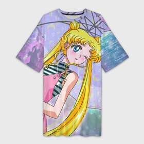 Платье-футболка 3D с принтом Sailor Moon в Петрозаводске,  |  | baby | bunny | girl | like | pink | sailormoon | usagi | вода капли | воин | волосы | глаза | девушка | дождь | зайчик | зонтик | котик | кролик | лето | луна | малышка | матроска | небо | облака | природа | радуга | розовый