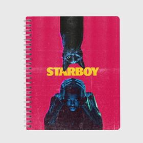 Тетрадь с принтом STARBOY в Петрозаводске, 100% бумага | 48 листов, плотность листов — 60 г/м2, плотность картонной обложки — 250 г/м2. Листы скреплены сбоку удобной пружинной спиралью. Уголки страниц и обложки скругленные. Цвет линий — светло-серый
 | Тематика изображения на принте: blinding lights | heartless | starboy | the weekend | уикенд