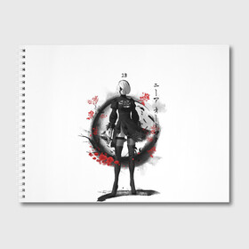 Альбом для рисования с принтом 2B Ink Sakura dawn в Петрозаводске, 100% бумага
 | матовая бумага, плотность 200 мг. | 2a | 2b | 9s | andoird | ink | japanese | kanji | nier automata | nuar | sakura | yohra | андроид | кандзи | нуар | сакура | чернила | япония