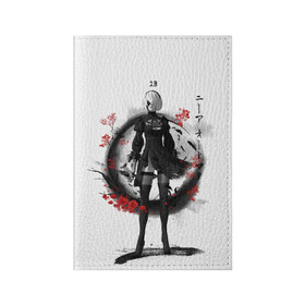 Обложка для паспорта матовая кожа с принтом 2B Ink Sakura dawn в Петрозаводске, натуральная матовая кожа | размер 19,3 х 13,7 см; прозрачные пластиковые крепления | 2a | 2b | 9s | andoird | ink | japanese | kanji | nier automata | nuar | sakura | yohra | андроид | кандзи | нуар | сакура | чернила | япония