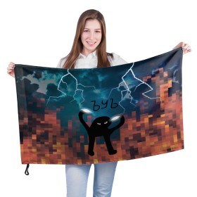 Флаг 3D с принтом ЪУЪ Молнии в Петрозаводске, 100% полиэстер | плотность ткани — 95 г/м2, размер — 67 х 109 см. Принт наносится с одной стороны | cat | cloud | fire | lightning | meme | memes | гроза | кот | мем | мемы | молнии | молния | облака | огонь | ъуъ