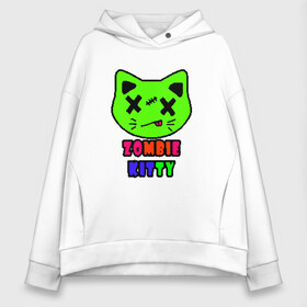 Женское худи Oversize хлопок с принтом Zombie Kitty в Петрозаводске, френч-терри — 70% хлопок, 30% полиэстер. Мягкий теплый начес внутри —100% хлопок | боковые карманы, эластичные манжеты и нижняя кромка, капюшон на магнитной кнопке | Тематика изображения на принте: зомби | каваи | кислота | кот | котик | кошка | милый | монстр | пиксельный арт | радуга | яркий