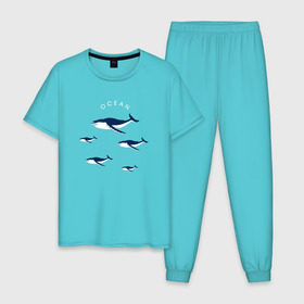 Мужская пижама хлопок с принтом Ocean в Петрозаводске, 100% хлопок | брюки и футболка прямого кроя, без карманов, на брюках мягкая резинка на поясе и по низу штанин
 | касатки | киты | киты в океане | морские звери | океан