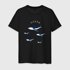 Мужская футболка хлопок с принтом Ocean в Петрозаводске, 100% хлопок | прямой крой, круглый вырез горловины, длина до линии бедер, слегка спущенное плечо. | Тематика изображения на принте: касатки | киты | киты в океане | морские звери | океан